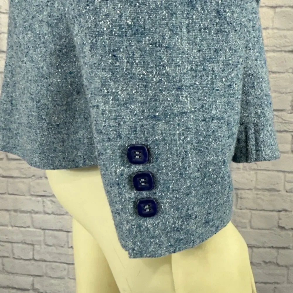 Vintage 1990s L.L. Bean Blue Wool Silk Mix Tweed Blazer medium petite - Picture 10 of 16